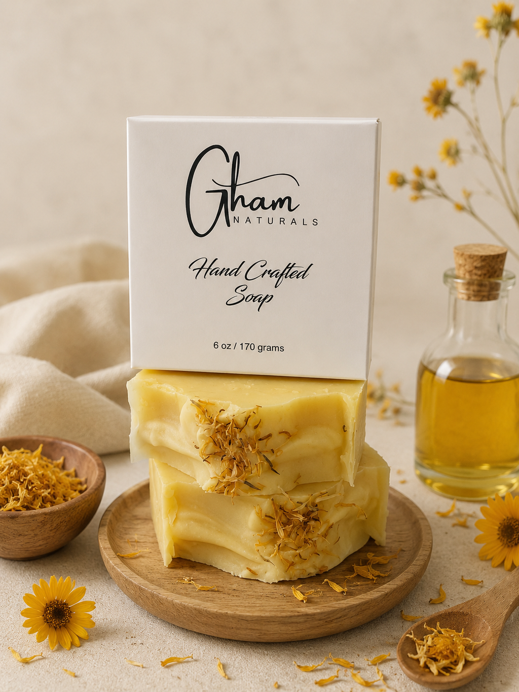Golden Calendula Face + Body Bar with GHAM Naturals branded box